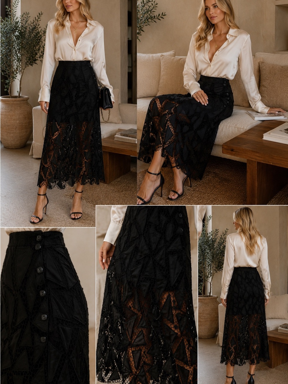 ViX Paula Hermanny Black Geometric Cutout Midi Skirt XS/34